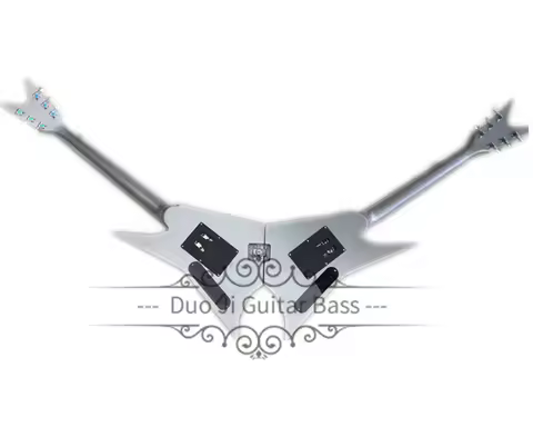 Twin guitars, left handed guitar, right handed guitar, silver body, Tremolo bridge, HH pickups, mapl