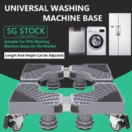 【SG STOCK】Movable Washing Machine Base With Wheels Rack Fridge Stand Roller Base Washer Refrigerator Bracket Stand Bracket Movable Base Wheel Length And Width Adjustable Reinforced With Lock Universal Pad 360° Roller High Leg Rack
