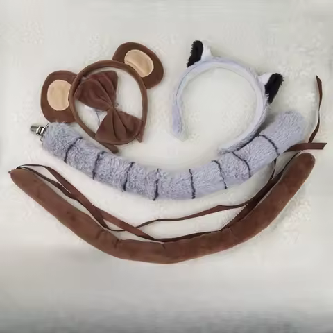 Children Adult Monkey Ape Lemur Animal Costume Set Ears Headband Tail Kit Dress Up Halloween