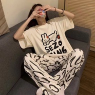 Summer Variety Short Sleeve Shorts Milk Silk Pajamas for Women Loose Cartoon Ladies Homewear Set NI0