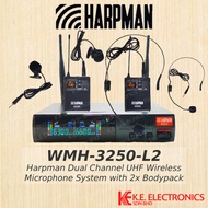 Harpman H-3250B Dual Channel UHF Wireless Microphone System with 2x Bodypack Transmitter c/w 2x Head