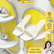 BEE SHOES women's 9-centimeter high heel SHOES with square toe design and luxurious patterned straps