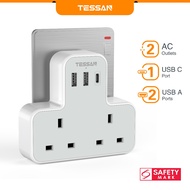 TESSAN Extension Plug with USB C Charger, Wall Socket Plug Adaptor with 3 USB, 3 Pin Plug Adapter