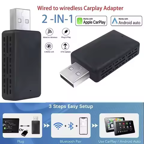 2 in1 Mini Wireless CarPlay Adapter USB Android Auto Wireless Auto Box Plug&Play Automatic Connectio