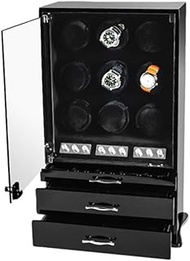 Watch Winder,Automatic Watch Winder with 9 Watch Winder Positions and 9 Display Storage Spaces With Drawer 0 Magnetization Winder watch shaker box (Color : Black)