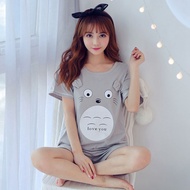 2019 New Summer Short Sleeve Pajama Sets for Women Cute Girls Cartoon Totoro Shorts Sleepwear