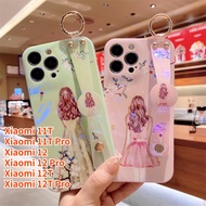 For Xiaomi 11T Xiaomi 11T Pro Xiaomi 12 Xiaomi 12 Pro 12T 12T Pro Case With Wristband Stand Luxury Gold Glitter Diamond Back View Girl Wristband Phone Case Cover