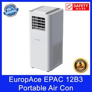 EuropAce EPAC 12B3 Portable Air Con. 12K BTU. 3-in-1 Aircon + Dehumidifier + Fan. Self Evaporating. Safety Mark Approved. 5 Year Warranty. EPAC12B3