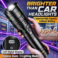 【24 hour shipping】LCD zoom lampu suluh terang jarak jauh torch light super bright 100000lm flashligh