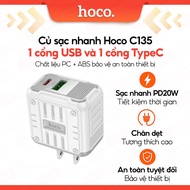 Củ sạc nhanh PD20W 1 cổng Type-C và 1 cổng USB Hoco C135 chân dẹt