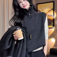 Clothing Fashion Top Knitwear Sweater Vest French Outer Wear Half-Open High Neck Layered Warm Inner 