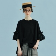 黑色拼接燈籠袖上衣