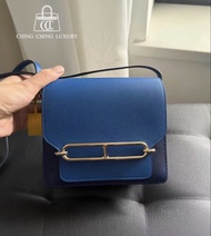 🌈Hermes💙Mini Roulis 19💙深藍色拼色金扣💙98新🌈Evercolor皮🌟roulis19🌟miniroulis🌟roulis🌟愛馬仕🌟
