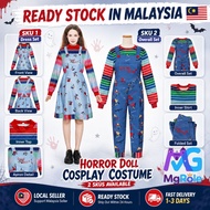 Ready Stock Malaysia Chucky Costume for Kids Boys Scary Doll Cosplay Jumpsuit Outfit Halloween Horro