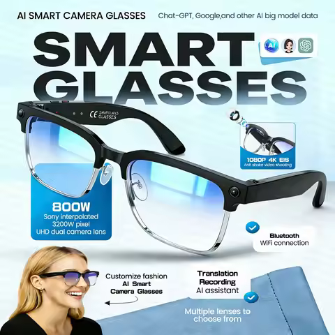 2026New Custom Lenses Women Fashion AI Smart Glasses Language Translation WiFi 800W Dual Camera 4K U