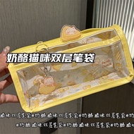Kotak Pensil Kucing Mentega Keju Terlaris Dua Lapisan Lutsinar Ins Bernilai Tinggi Pelajar Gadis Com