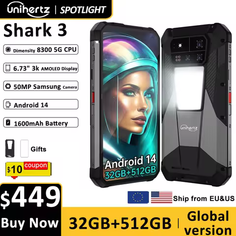 Unihertz Shark 3 by 8849 Rugged Smartphone android 14 3K AMOLED Display 32GB RAM 512GB ROM Dimensity