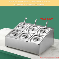 Stainless Steel 6 Compartments Condiment Dispenser Rack / 1/6 GN Pan Square Dispenser Rack