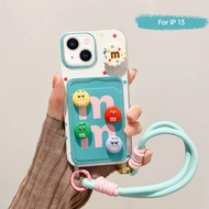 Casing dengan Tali Gantung Dompet Kartu 3D Warna-Warni Bentuk M IPhone 11 13 7 8 Plus XR XS