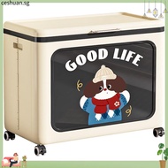 INHO L62cm Cute Top Flip Cover Storage Box Foldable Clothes Blanket Toy Storage Cabinet With Roller