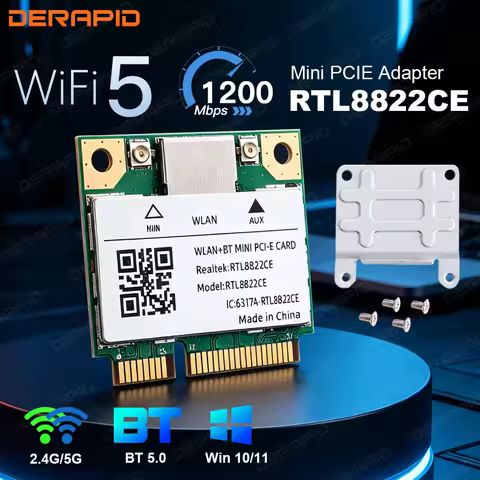 Dual Band Mini PCIe RTL8822CE 1200Mbps WiFi Card Bluetooth 5.0 802.11ac Wireless Adapter for Win10/1