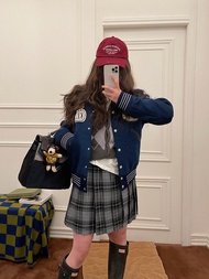 สองด้าน ขนสัตว์ เบสบอล เสื้อแจ็คเก็ต Retro อเมริกัน งานปัก Eosla Mode Vintage มือสอง Jacket สําหรับผ