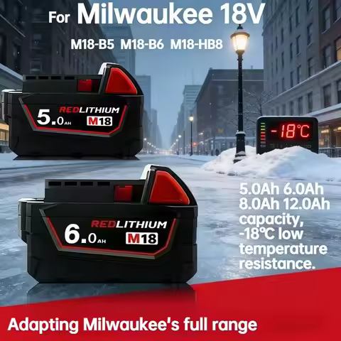 Fit Original Milwaukee Battery M18 M18B6，5.0Ah 6.0Ah, Battery for Milwaukee M18 Fuel Drill、Replaceme