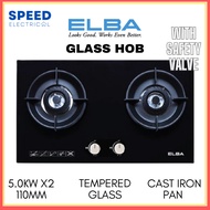 ELBA GLASS HOB BUILT-IN GAS STOVE EGH-N8822G(BK) 5.0KW W SAFETY VALVE DOUBLE BUERNER GAS STOVE 煤气炉 D