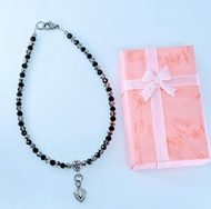 Custom made 4mm crystal anklet black and silver tone crystal with bell or heart charm. Length 16cm t