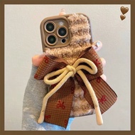 3d plush bow with hairball  cases Compatible  for Iphone 17  15promax 15 15 pro 14promax 13 pro max 