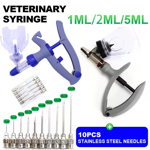 1 Pc 1/2/5ml Poultry Automatic Syringe With Needles Veterinary Continuous Injector Vaccine Injection