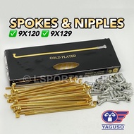 YAGUSO SPOKES & NIPPLES (GOLD) 9x120 / 9x129 LIDI RIM GOLD PLATED RANTING SPOKE ALLOY RIMS BATANG MO