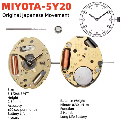 Miyota 5y20 Quartz Small Movement Perfect for Smaller Designs and Acc 5y20 Movement Two Pin Watch Mo