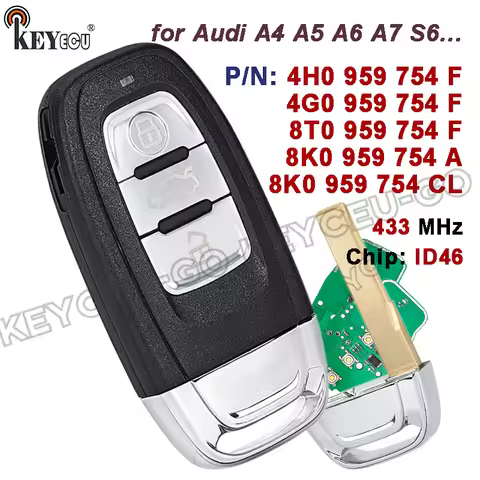 KEYECU 433MHz ID46 8K0 959 754 A / CL 4H0 959754F / 4G0959754F / 8T0 959 754 F Keyless-Go Remote Key