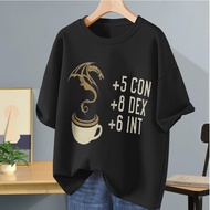 TrendyTees Men's 1pc D&D Inspired Graphic T-Shirt - 5'CON 8'DEX 6'INT Golden Dragon Coffee Mug Print