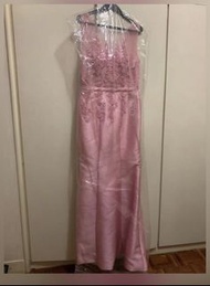 晚裝 S 碼 桃紅色 蕾絲 連身裙 Evening Gown 粉紅色 迎賓裙 晚禮服 魚尾 小拖地 圓領  36 碼 細碼 超低價$399