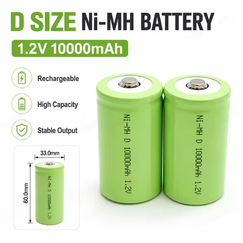 D Size Ni-MH Rechargeable Battery 1.2V 10000mAh 10Ah HR20 D Type Cell Replacement Power Battery Mode