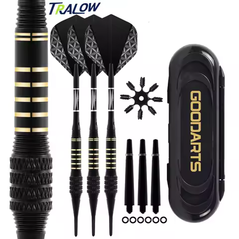 TRALOW Professional Soft Tip Darts Set 18 Grams with 6 Dart Shaft 6 Rubber Ring, Gift Storage Box, F