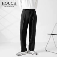 HOUCH COD Men Suit Pants Korean Loose Fit Causal Plain White Pants High Waist Chino Trousers