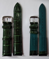 軍綠色鱷紋牛皮錶帶，現貨有20mm,18mm,16mn, 形狀微卜，帶厚度 2.5mm，面皮光令，有兩種尺寸
