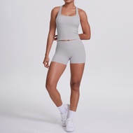 ผู้หญิงโยคะเสื้อกั๊กกางเกงขาสั้นชุดสีทึบBacklessกีฬาฟิตเนสเสื้อผ้าQuick-Dry Hip Push Up Breathableโย