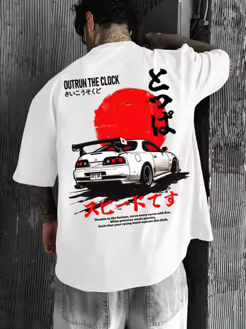 Oversized Streetwear Graphic T Shirt Men Brand Japanese Tokyo Racing Car Print Drift JDM Style Loose