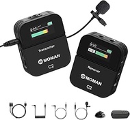 Moman Wireless Lavalier Microphone, C2 2.4G Wireless Lapel Microphone 70m 8H for Online Class Vlog L