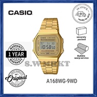 CASIO WATCH VINTAGE A168WG-9WD Unisex Digital Gold Stainless Steel Strap Original Watch A168WG