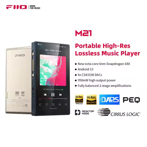 FiiO M21 Android 13 Hi-Res Music Player MP3 with Snapdragon 680, CS43198*4 DACs, 950mW high output p