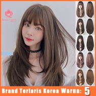 7JHH Women's Full Head Wig 65cm - Natural Long Straight Wig with Light Brown Bangs Dark Brown Korean