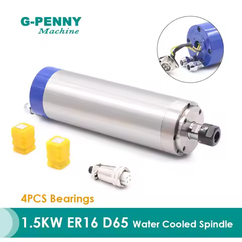 G-PENNY 1.5kw ER16D65 Water Cooled Spindle Motor 4 pcs 7 Series Bearings for CNC Wood/ Aluminum Work