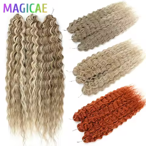 Magicae 3Pcs 300Grams Ariel Deep Water Twist Crochet Curly Hair Piano Blond P12/16/613 Brown 6 Braid