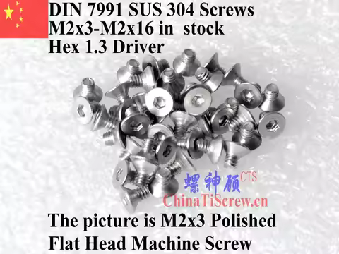 DIN 7991 Stainless Steel M2 screws M2x3 M2x4 M2x5 M2x6 M2x8 M2x10 Hex 1.3 Driver A2-70 Polished ROHS