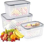 PEGRAUFC Set of 3 Food Storage Containers with Lids, Fridge Organiser Set, Plastic Fridge Organiser,